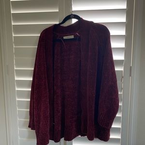 LOFT Burgundy Velvet Cardigan